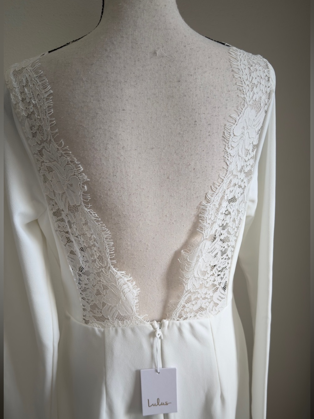 Lulus Romantic Moments White Lace‎ Long Sleeve Maxi Dress NWT Large - Picture 7 of 10
